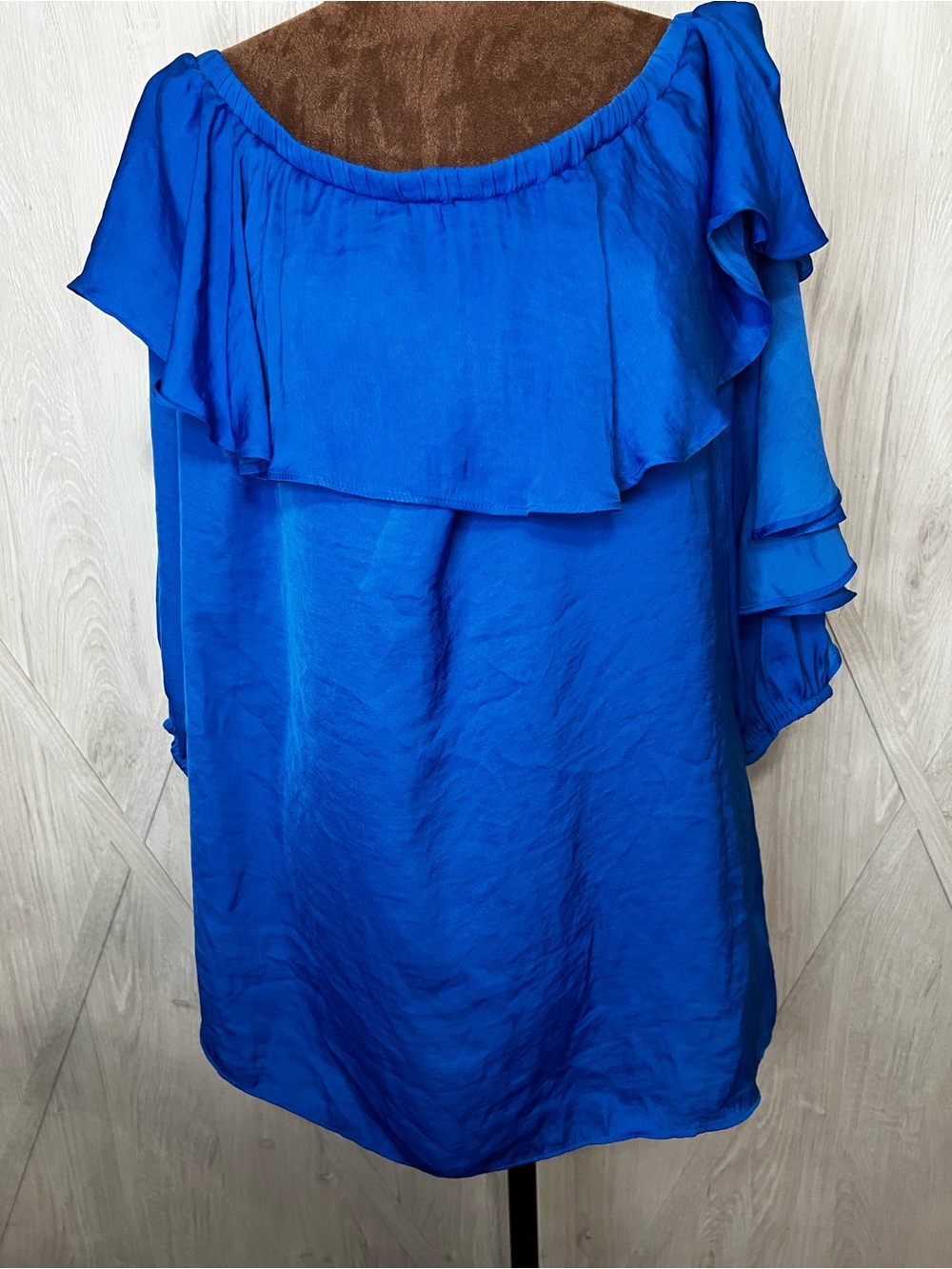 Bisou Bisou Michele Bohbot Royal Blue Off-Shoulder Ruffle Blouse Y2K size XL